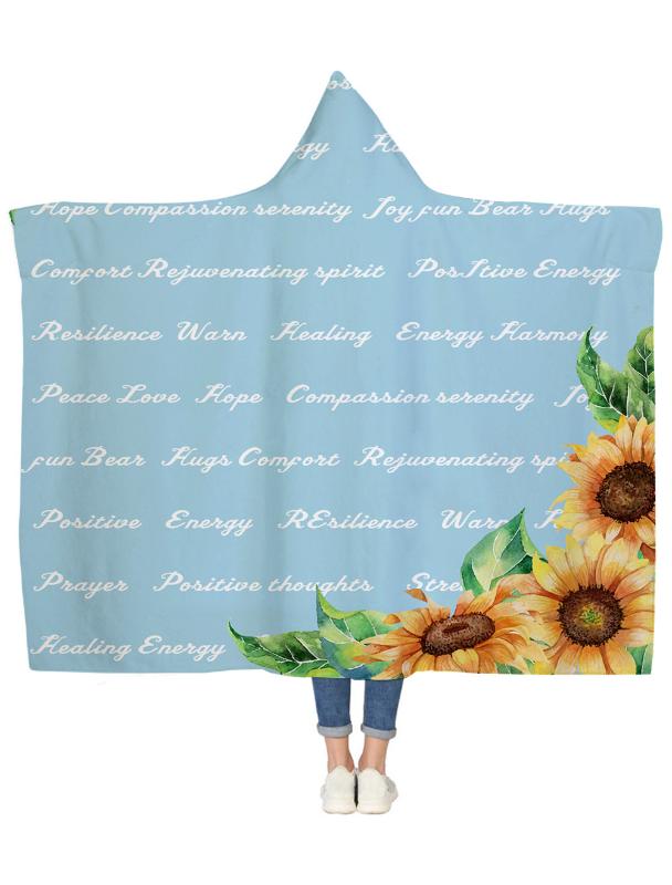 

Sunflower Healing Text Warm Blue Hooded Blanket Bedspread Blankets Blanket Flannel Travel All-Season