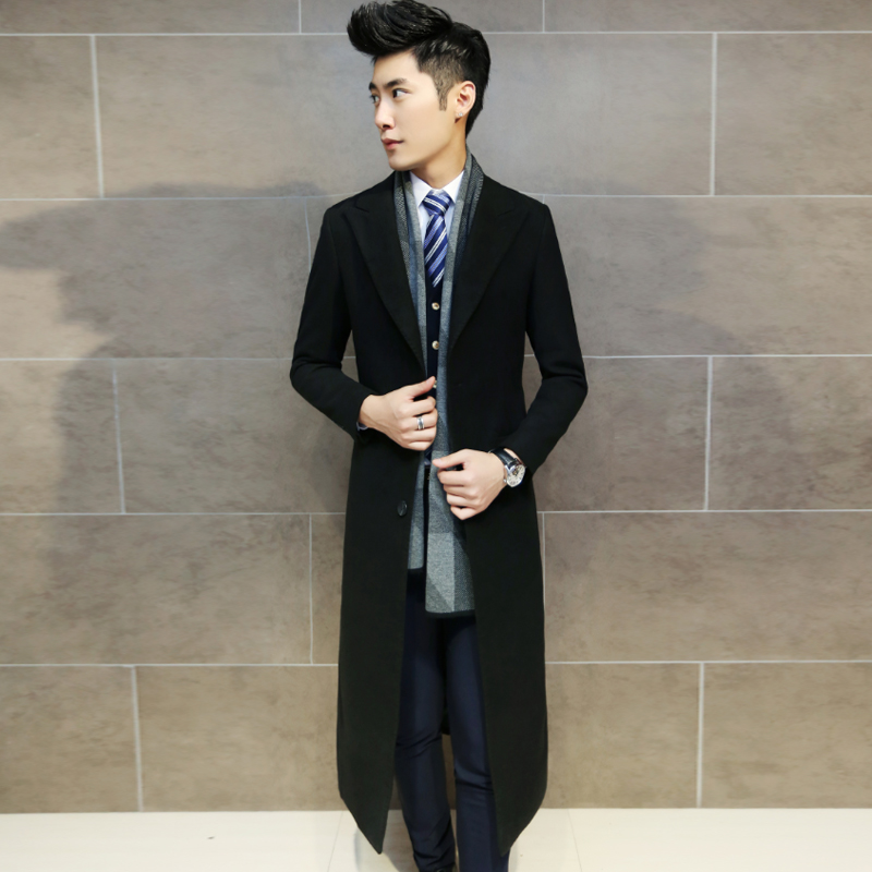 

Men's Trench Spring Autumn Business Coat Casual Cotton Solid Trench Fashion Men's Slim Coat British long, Black