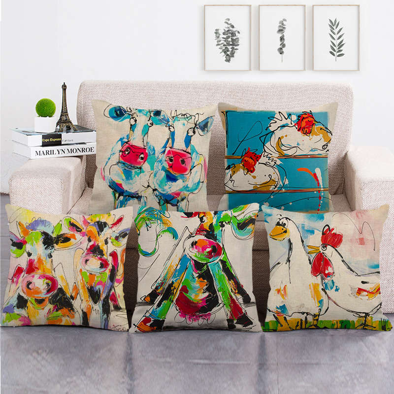 

45cm*45cm watercolor cow design linen/cotton throw pillow covers couch cushion cover home decor pillow, 11