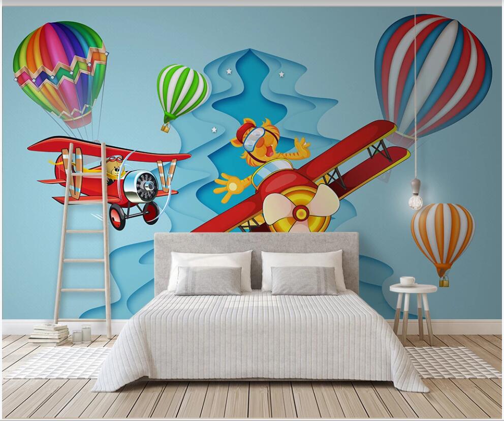 

3d wallpaper custom photo mural on the wall Cartoon airplane hot air balloon children room home decor photo wallpaper for walls 3 d, Non-woven