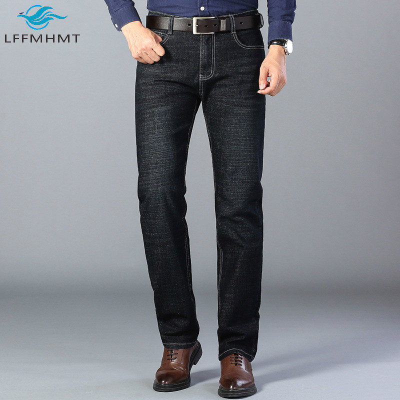 

Men Winter Fall New Fashion Large Size Stretchy Jeans Loose Casual Business Smart Casual Straight Denim Pants Male Basic Trouser, Black