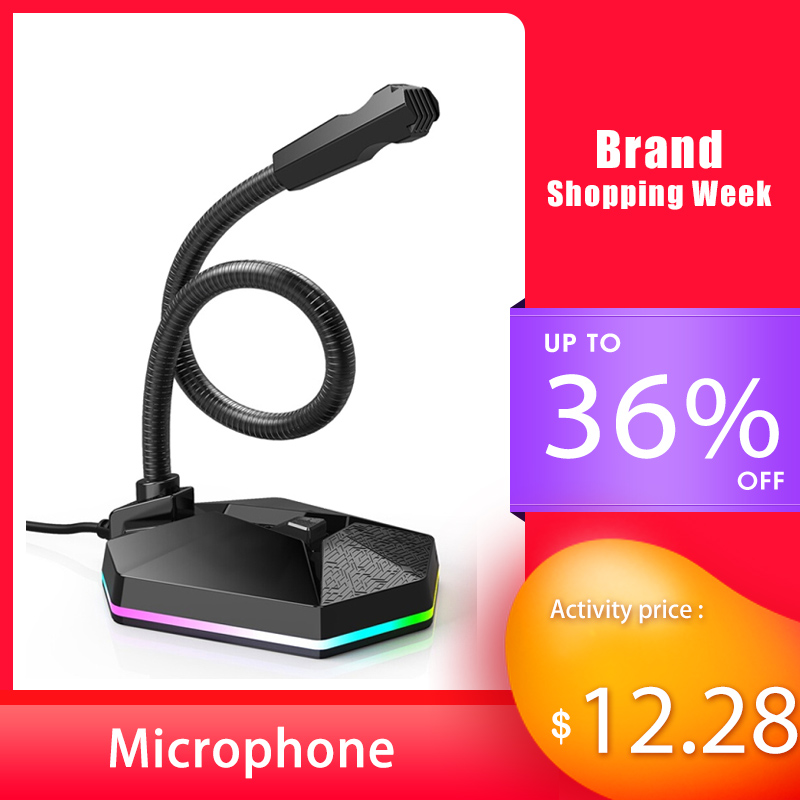 

Capacitive Microphone with RGB Light Effect USB Noise Reduction Computer gaming Microphone for Gaming Streaming PC phone table