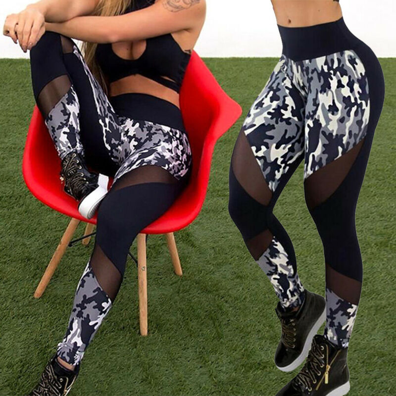 

Women Casual Yoga Pants Fitness Running Gym Stretch Sports High Waist Pants Patchwork See Through Trousers Outfits, As pic