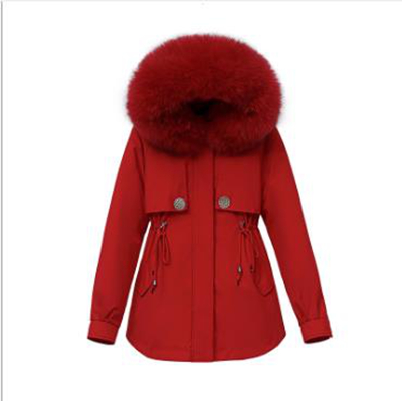 

Wholesale new style women's slim short detachable inner pie overcoming live fur collar thick hooded cotton jacket, Gray