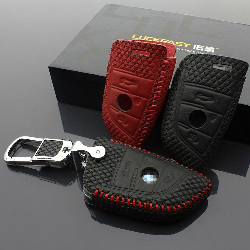 Car Key Bag Top Layer Leather key case 3 button 2015-2020 For BMW X1 Series X5 X6 35I car key holder leather cover car accessor-image-573654588