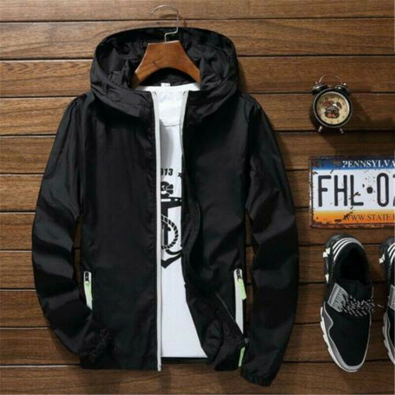 

Men Waterproof Wind Breaker Coat Zipper Hoodie Jacket Quick Drying Sport Outwear A66, White