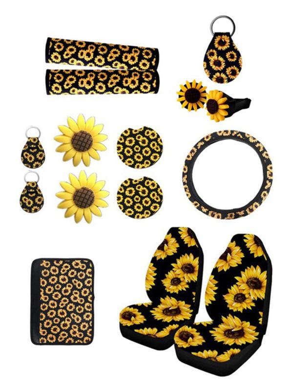 

6/10Pcs 3D Car Seat Cover Universal Auto Sunflower Print Seat Case Polyester Fiber Car Decoration Protector Mat Pad Accessories