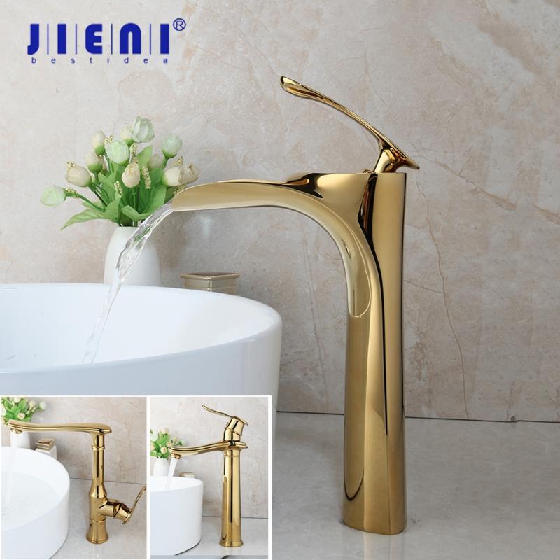 

JIENI Polished Golden Bathroom Faucet Solid Brass Basin Sink Mixer Faucet Tap Golden Plated Water Mixer Tap