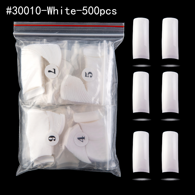 

500pcs/Bag French White Natural Fake Nail Tips Half Cover Acrylic Artificial False Nail Art 10size DIY Salon Manicure Decoration, 30010-white