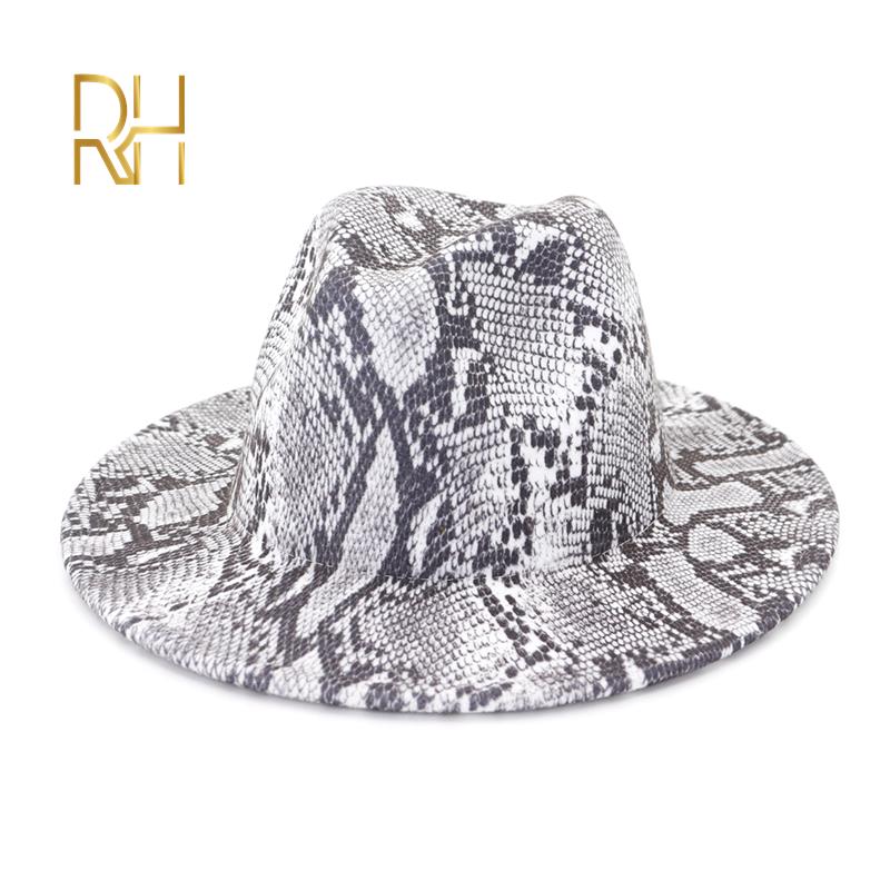 

Hot Winter Felt Cowboy Hats Floppy Wide Brim Fedora Cap For Women Snake Skin Striped Band Fake Wool Jazz Cap Lady Panama Hat RH, Dark grey