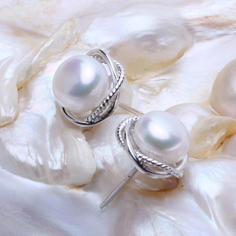 

FENASY Natural Pearl Earrings 925 Sterling Silver Stud Earrings For Women Winding Design Party Fashion Jewelry