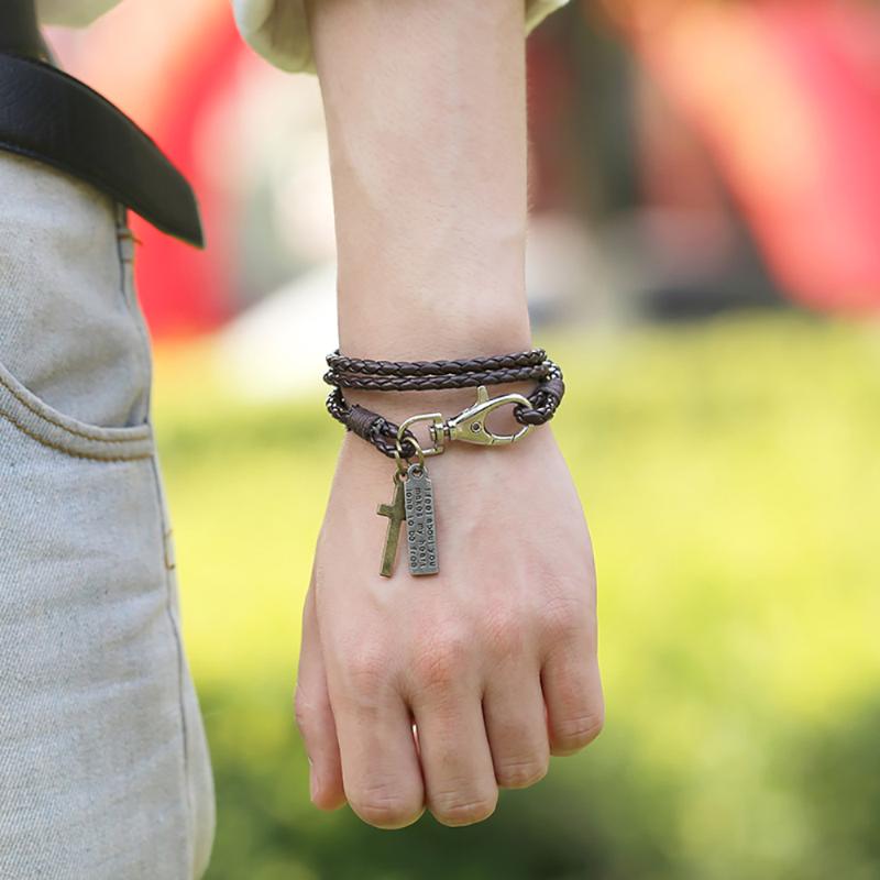 

Creative cross leather bracelet Men's hand-woven multi-ring bracelet charming lady's jewelry Student's attractive