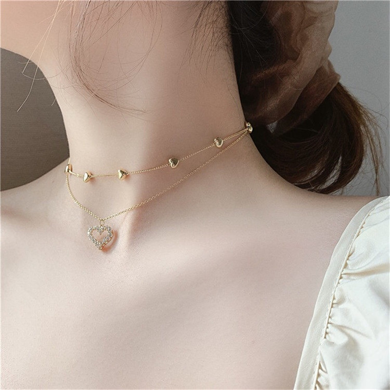 

Kpop Multilayer Tassel Chain Love Heart Chokers Necklace For Women Gold Color retro Short Collares Aesthetic Fashion Jewelry