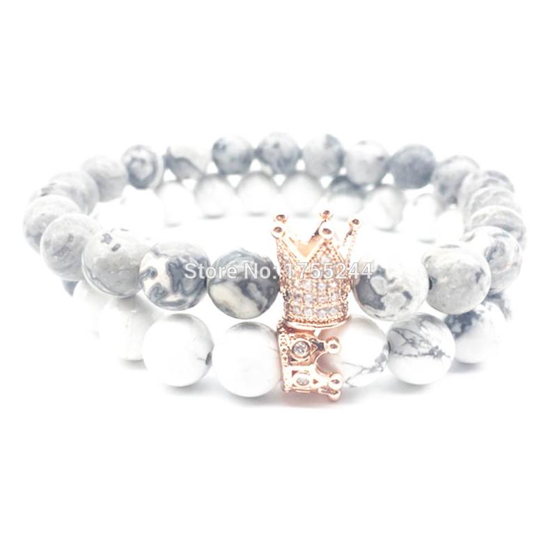 

CZ0065 On Sale 2020 New Powerful Crown Energy Bracelet 8 mm Natural Howlite Women`s Bracelet High Quality Jewelry Wholesale