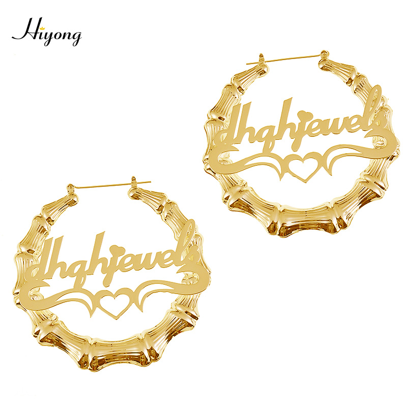

HIYONG 30mm-100mm Bamboo Hoop Earrings Bamboo Style Custom Earrings Customize Name Customizable Jewelry Gift for Women