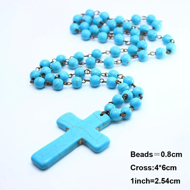 

Cross pendant necklace Sweater chain pine stone beads curved needle Christian jewelry accessories gift Best friend gift