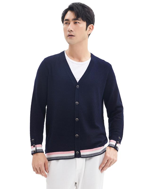 

Zhili Men' Knit Triple Color Block Stripe Button Knitwear Sweater Cardigan, As pic