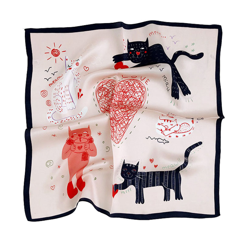 

Cat Silk Scarf Fashion Foulard Satin Shawl Scarfs Small Size 53*53cm Square silk Hair / Head Scarves Women bandana