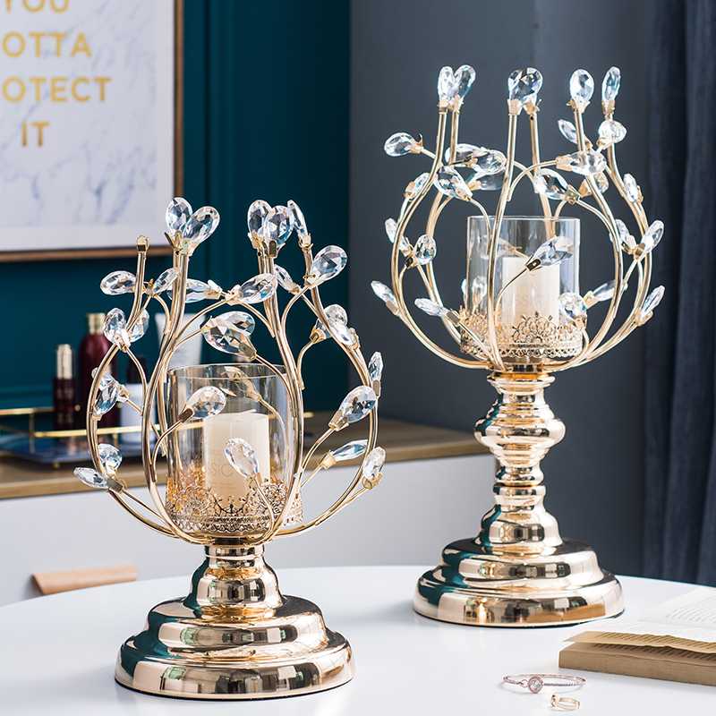 

Crystal Vintage Candle Holder Retro Gold Luxury Candlestick Bougeoir Argent Nordic Metal Romantic Candlelight Home Decor FF8C1