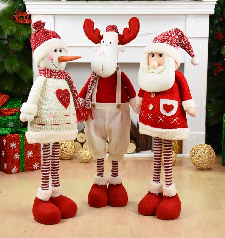 

Big Size Christmas Dolls Retractable Santa Claus Snowman Elk Toys Xmas Figurines Christmas Gift for Kid Red Xmas Tree Ornament