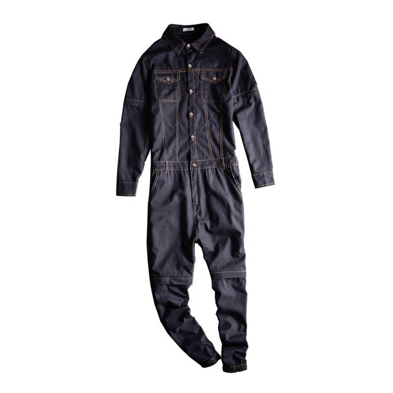 

Brand 2020 New Men's casual full sleeve detachable denim overalls Pockets cargo long jeans Black Blue Jumpsuits
