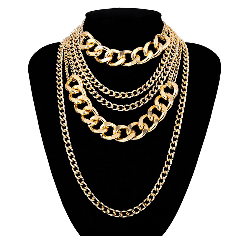

Punk exaggerated metal chain item simple Hip hop mash up necklace Long section Women's multi-layer Sweater necklace jewelry