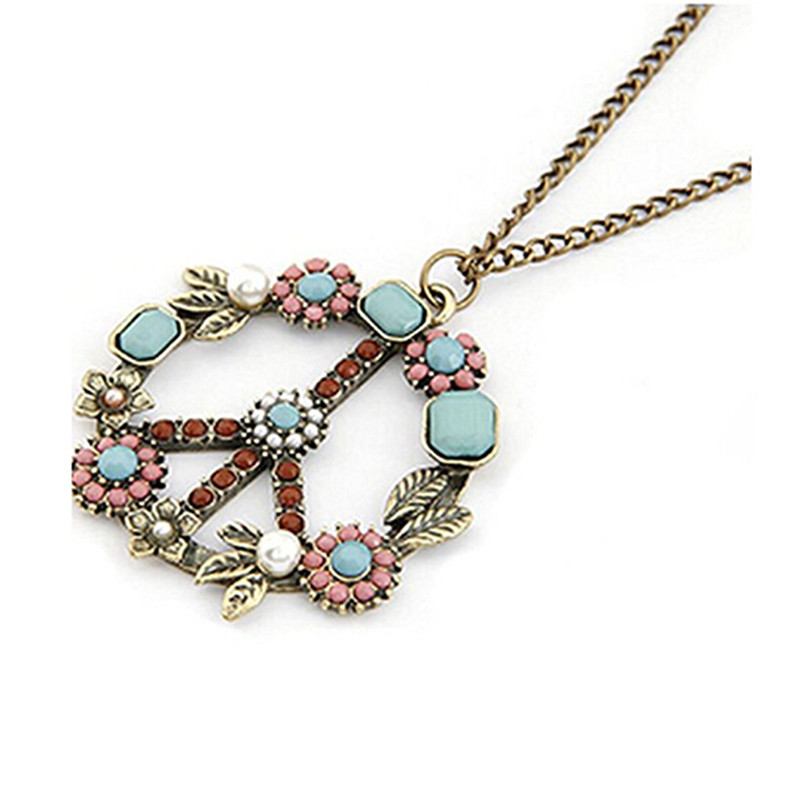 

Retro Peace Symbol Anti-War Sign Necklace Men Women Pendant Ancient Gold Wreath White Pearl Necklaces Collier Jewelry
