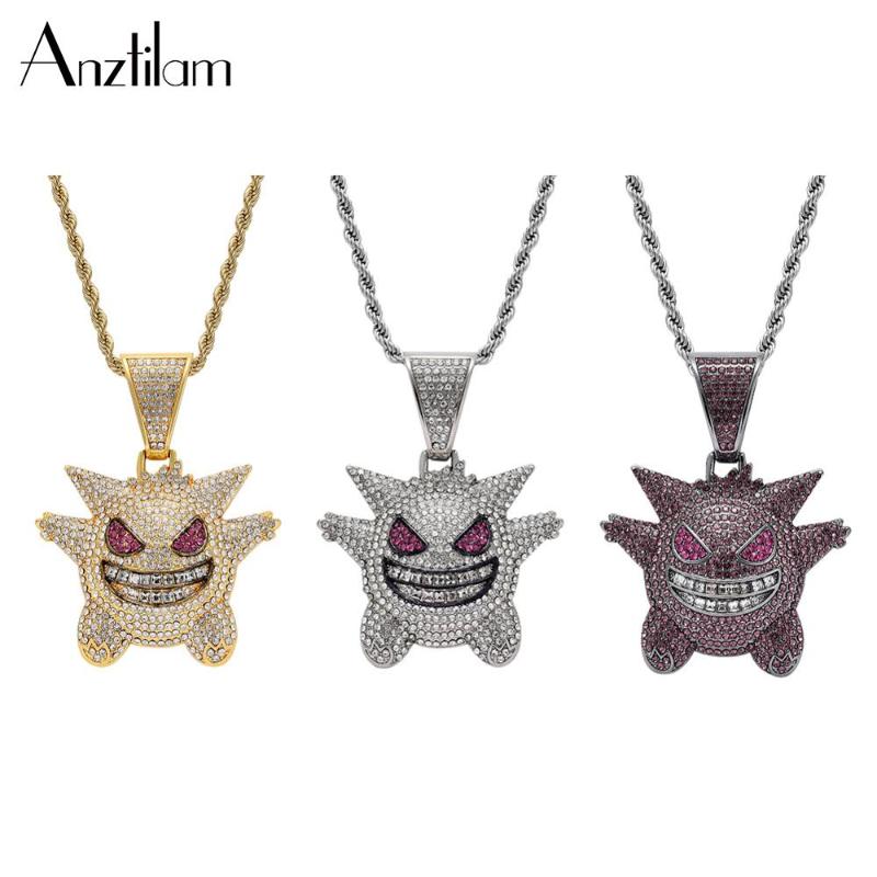 

Anztilam High Quality Girl Hiphop Crystal Elf Pendant Necklace 5A Cubic Zircon Copper Necklaces Gold Purple Gold GirlNecklace