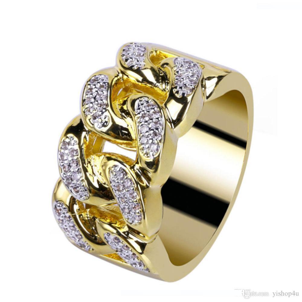 

Mens 18K Gold 13MM Cuba CZ Bling Bling Ring Micro Pave Cubic Zirconia Simulated Diamonds Hip hop Rings Size#7-Size#11