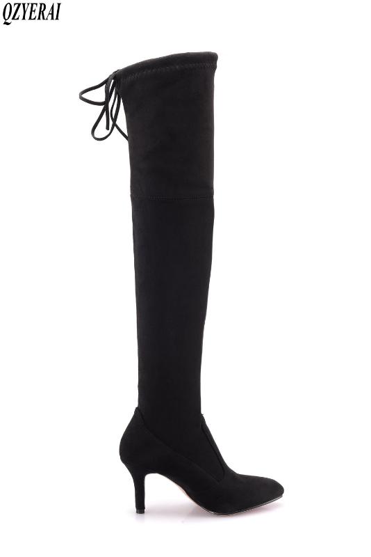 

QZYERAI size 34-43 New arrival in autumn women's boots heels knee-high stretch boots European style comfort women's shoes, Red