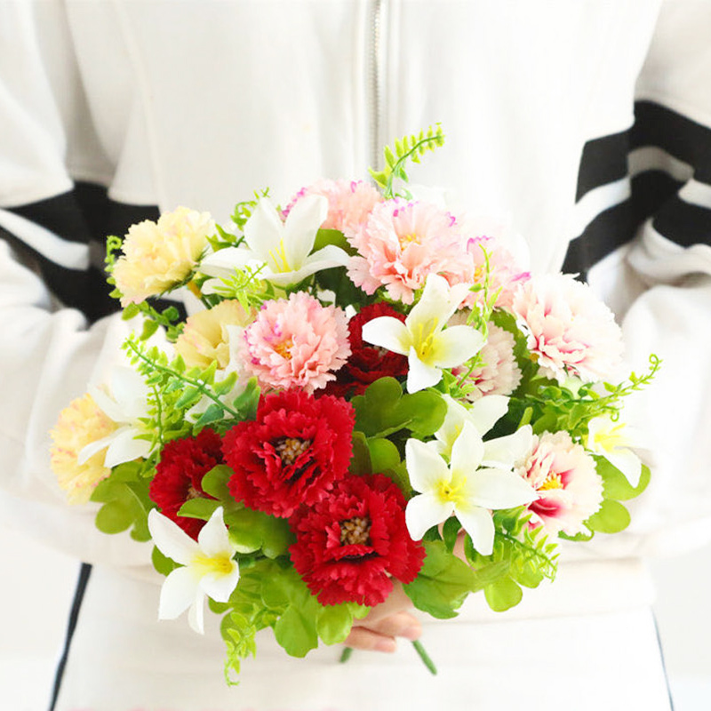 

A bunch of lovely artificial flowers carnation artificial peony silk flowers home garden wedding party DIY decoration, Pink