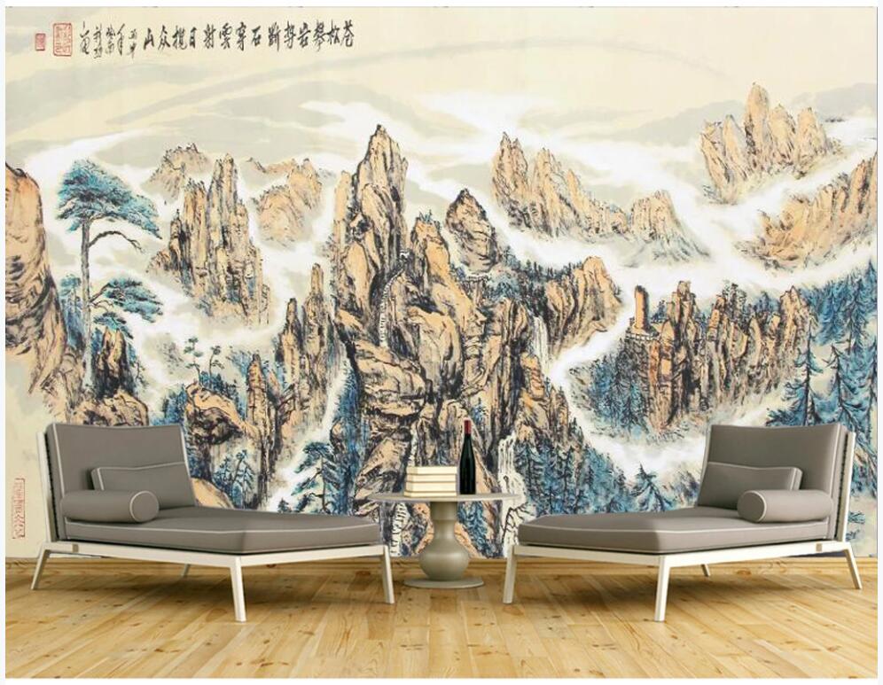 

3d wallpaper custom photo mural Chinese ink and wash mountain peak scenery home decor 3d wall murals wallpaper for living Room, Non-woven wallpaper