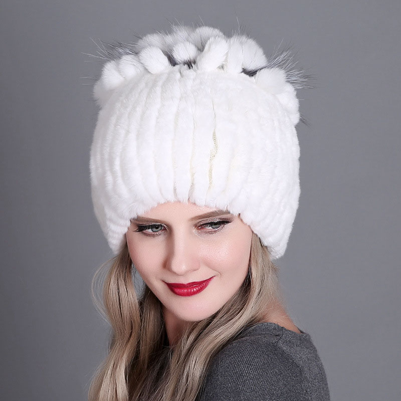 

Natural Skin Top Patchwork Mushroom Shape Caps Winter Thick Warm Casual Beanies Womens Warm Genuine Fur Russia Hat, 10