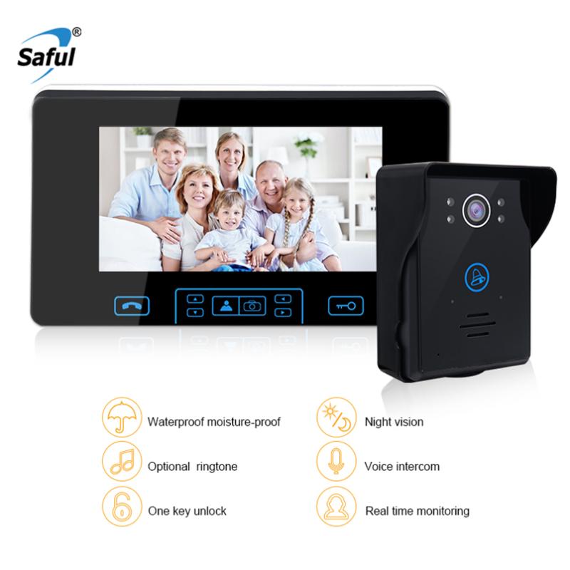 

Saful 7"LCD Wireless Video Door phone door video intercom Doorbell System with night vision 1 Camera with Rain Cover+1 monitor