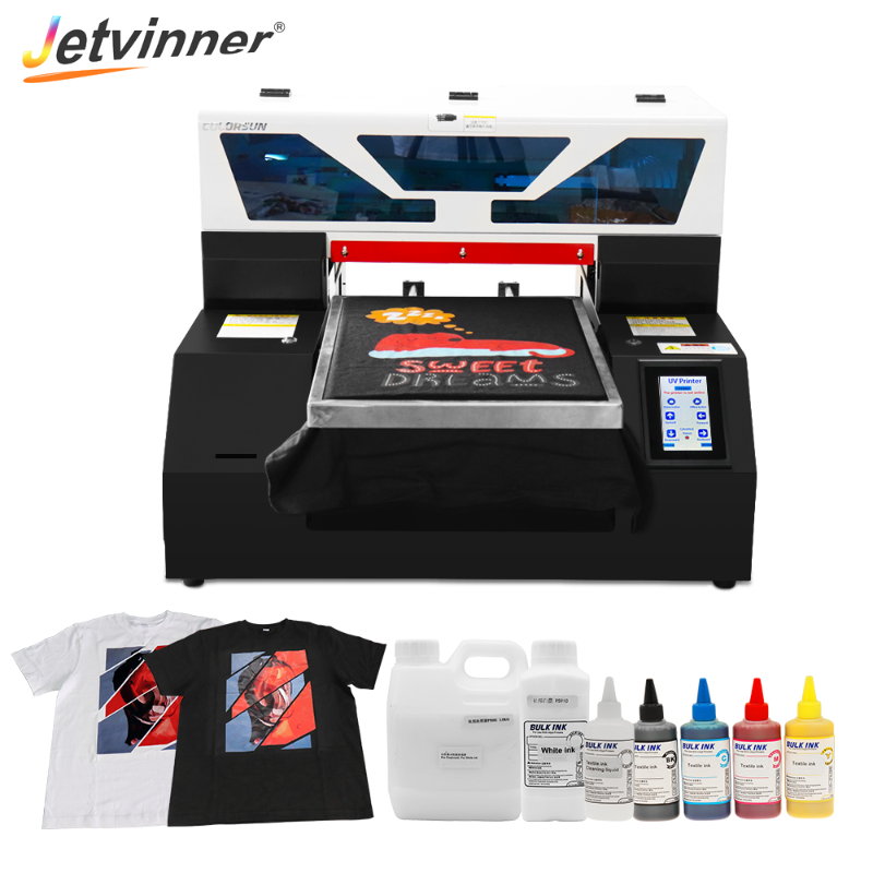 

T-shirt Printer A3 Size DTG Printer Flatbed Print Machine Full Automatic For Textile White and Dark Color T-shirt Shirt Hoodies