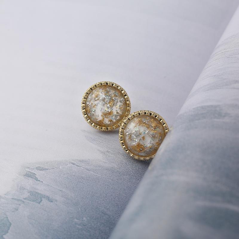 

YMYW Round Resin Stone Korean Stud Earrings High Palted Gold Color Fashion Charm Romantic Stylish Earrings Jewelry for Women