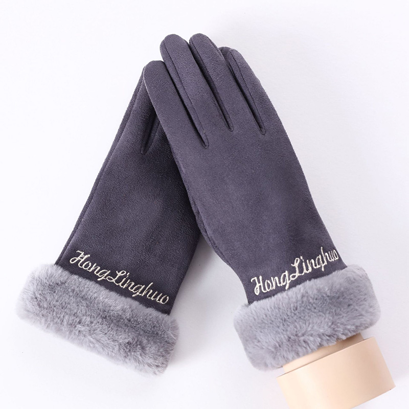 

Sweet Lady Embroidery Letter Gloves Warm Winter Plush Faux Fur Mittens Charming Women's Gloves Driving Cuir Fingers Handschuhe