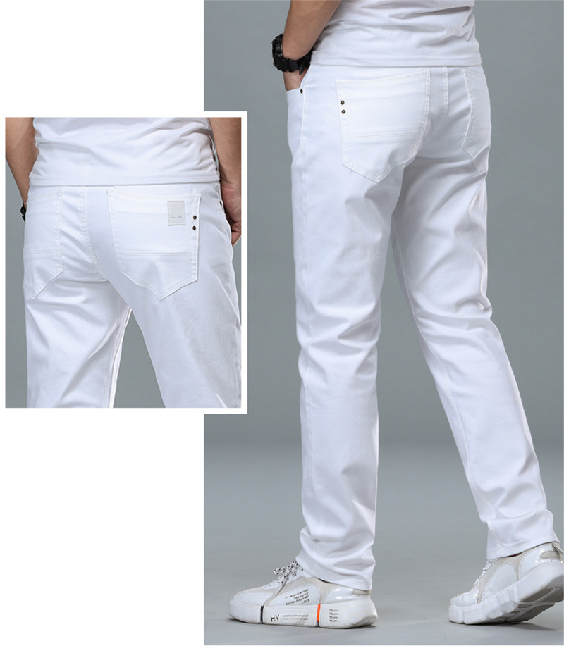 2020 Classic Style Mens Regular Fit White Jeans Business Smart Fashion Denim Advanced Stretch 