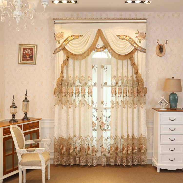 

Curtains for Living Dining Room Bedroom Stitching Flannelette Contracted Modern Embroidered European Style Curtain Velvet, Tulle