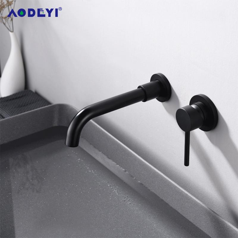 

Brass Matte Black Bathroom Sink Faucet Tap Hot Cold Wash Basin Water Swivel Spout Wall Mounted Bath Mixer Brushed Rose Gold