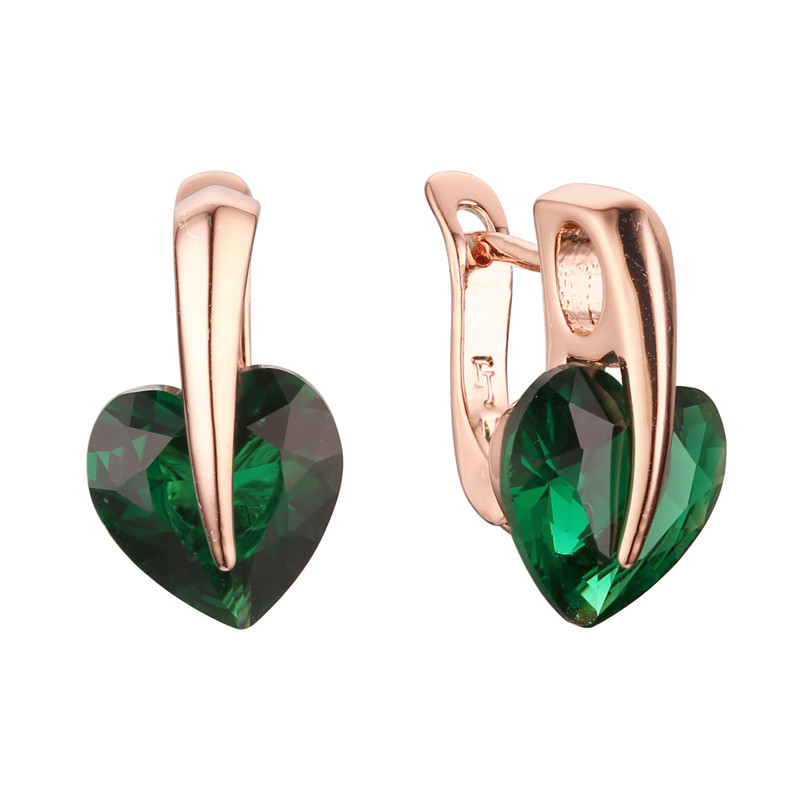 

New Korean Women Earring 585 Gold Color Earring Green Heart Shape Cubic Zircon Designs for Girls