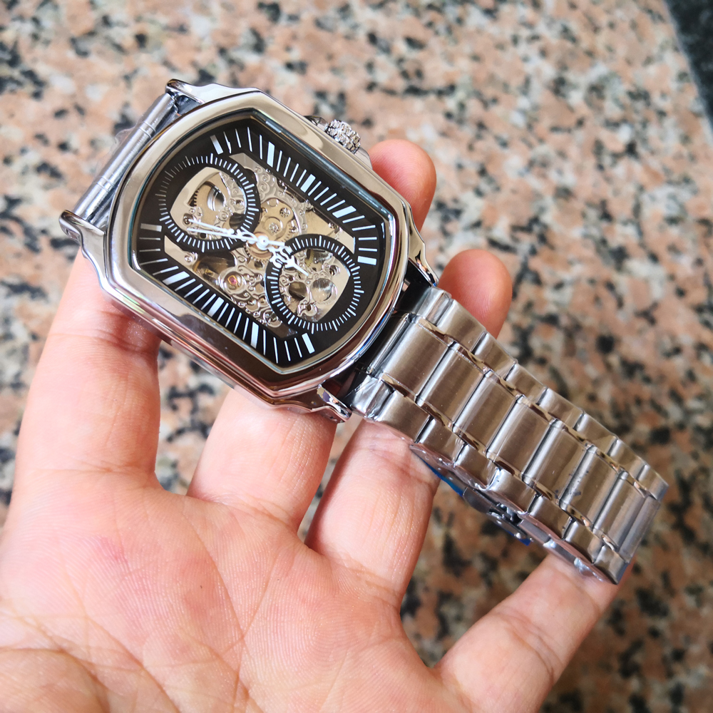 square face skeleton watch