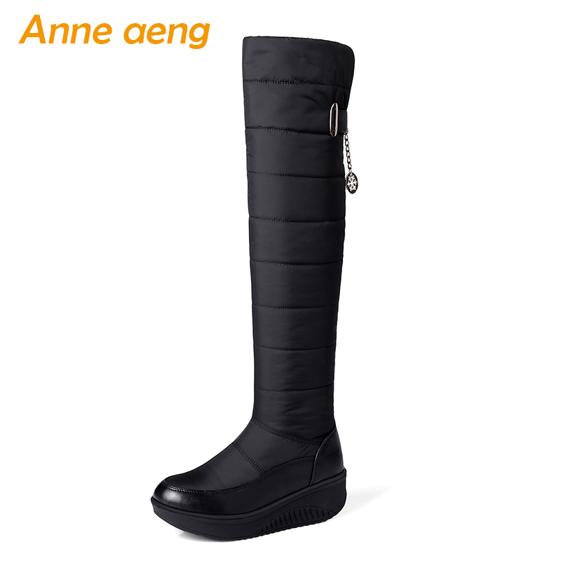 

2020 Winter Over-The-Knee Boots Middle Wedge Heel Waterproof Sexy Ladies Women Shoes Black Down Snow Thigh High Boots Big Size, Blue
