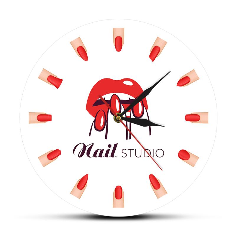 

Beauty Salon Different Nail Shapes Printed Wall Clock Nail Salon Studio Manicure Types Watch Timepiece Girl Decoration