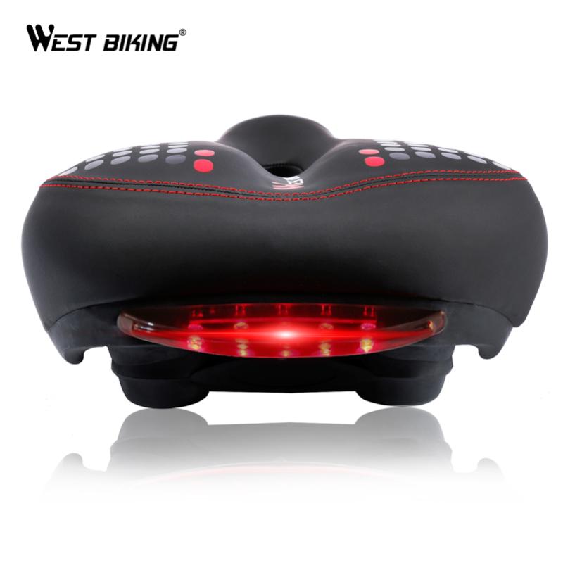 

WEST BIKING Bicycle Saddle with Tail Light Thicken Widen MTB Bike Saddles Soft Comfortable Bike Hollow Cycling Bicycle Saddle