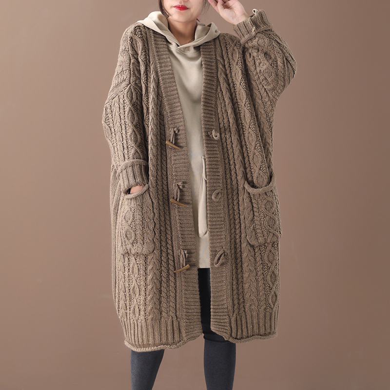 

Female new autumn and winter plus size korean style outerwear literary horn buckle knit loose sweater cardigan, Red