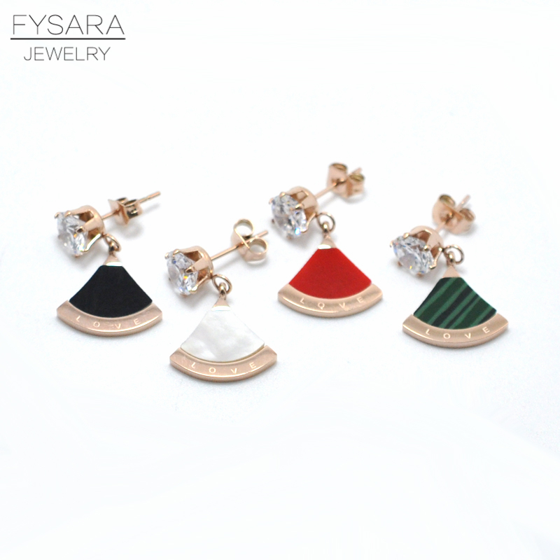 

FYSARA Luxury Classic Brand LOVE Fan Earrings For Women Rose Gold Color Crystals Stud Earrings Wedding Jewelry 4 Colors