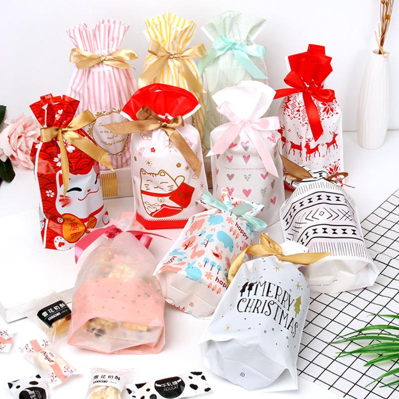 

10pcs Drawstring Candy Cookies Pouches Christmas Resealable New Year Gift Bags