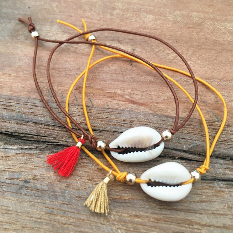 

Simpleness Natural Shell Bracelet Elastic Adjustable Bohemian With Tassels Valentines Day Gifts for Girls Women seven color