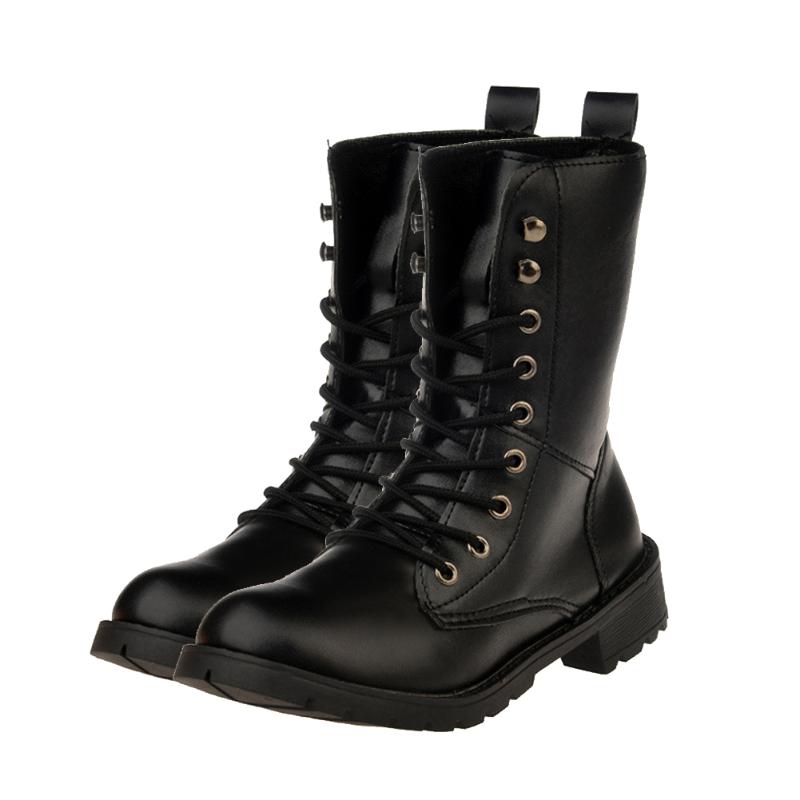 

Women PU Leather Mid-calf Boots Outdoor Lace Up Shoes Shoes Motorcycle, Black